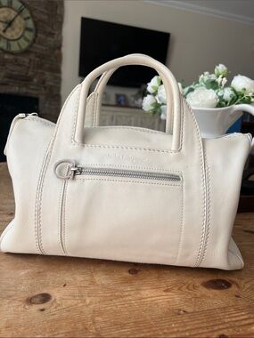 Salvatore Ferragamo White Leather Satchel with Silver Hardware